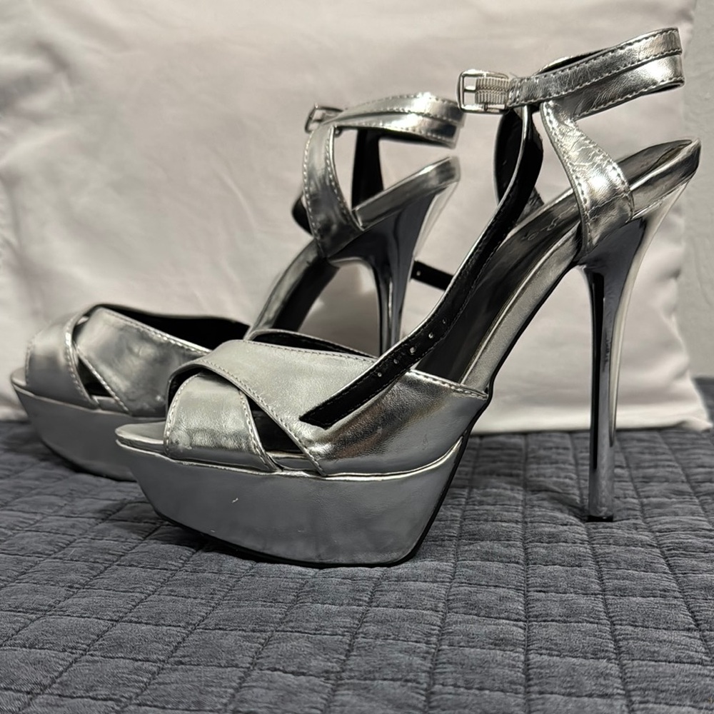 Silver High Heel Platform Sandals